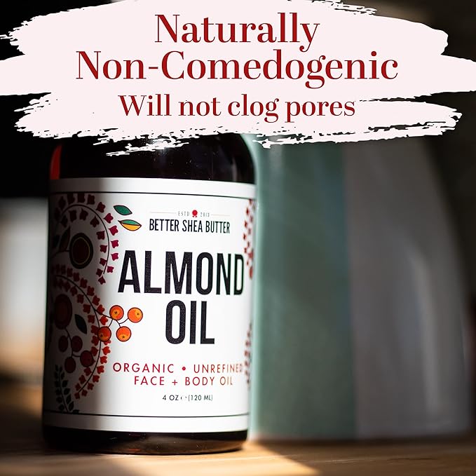 Better Shea Butter Organic Almond Oil | 100% Pure, Cold-Pressed | Natural Massage Oil for Body and Face | 4 oz