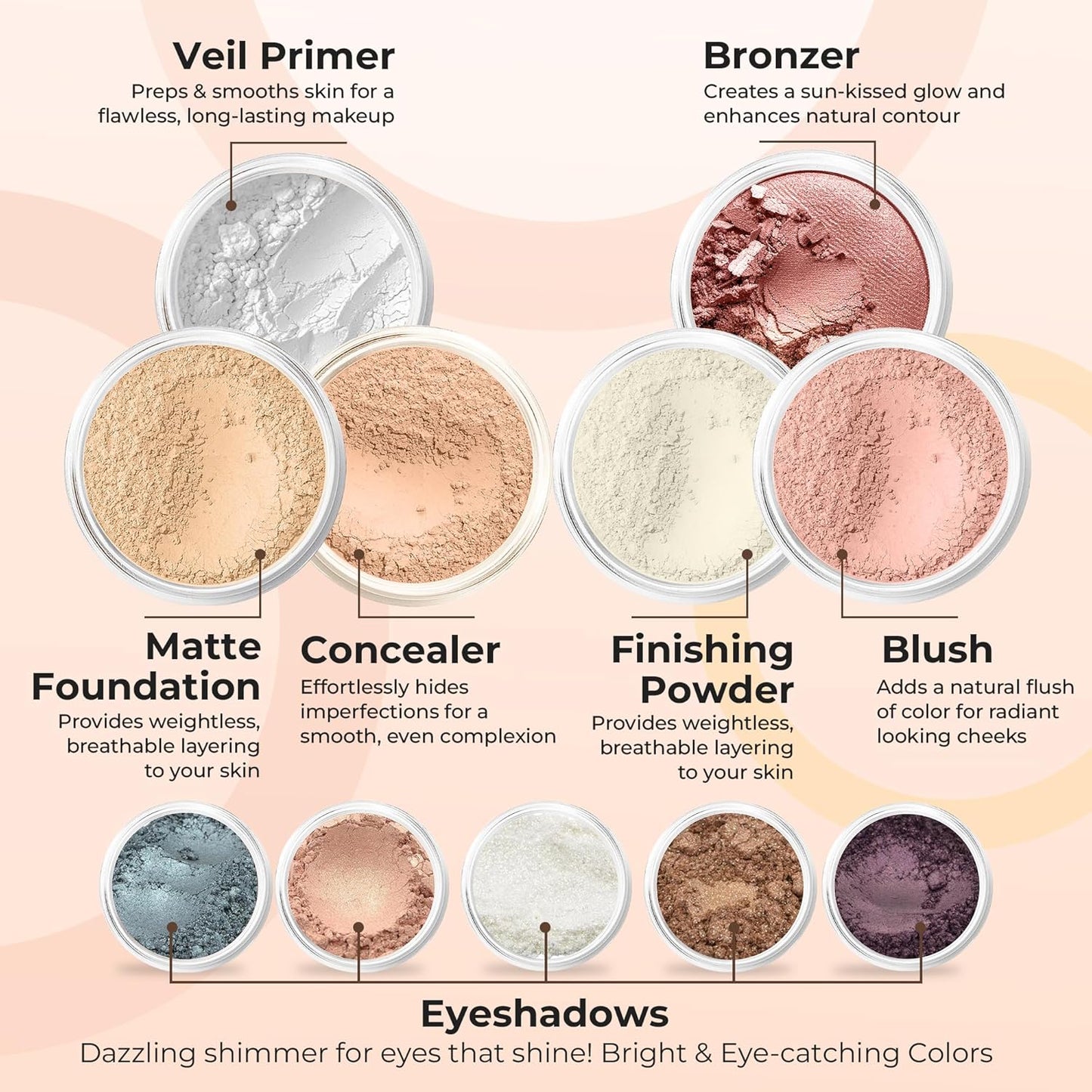 ULTIMATE KIT (WARM- Neutral Shade, Most Popular) Full Size Mineral Makeup Set Matte Foundation Kit Bare Face Sheer Powder Cover