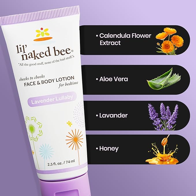 Lil Naked Bee Baby Lotion for Kids (2.5oz) Lavender Lullaby Cheeks to Cheeks Face & Body Lotion for Hydrating & Moisturizing Skin