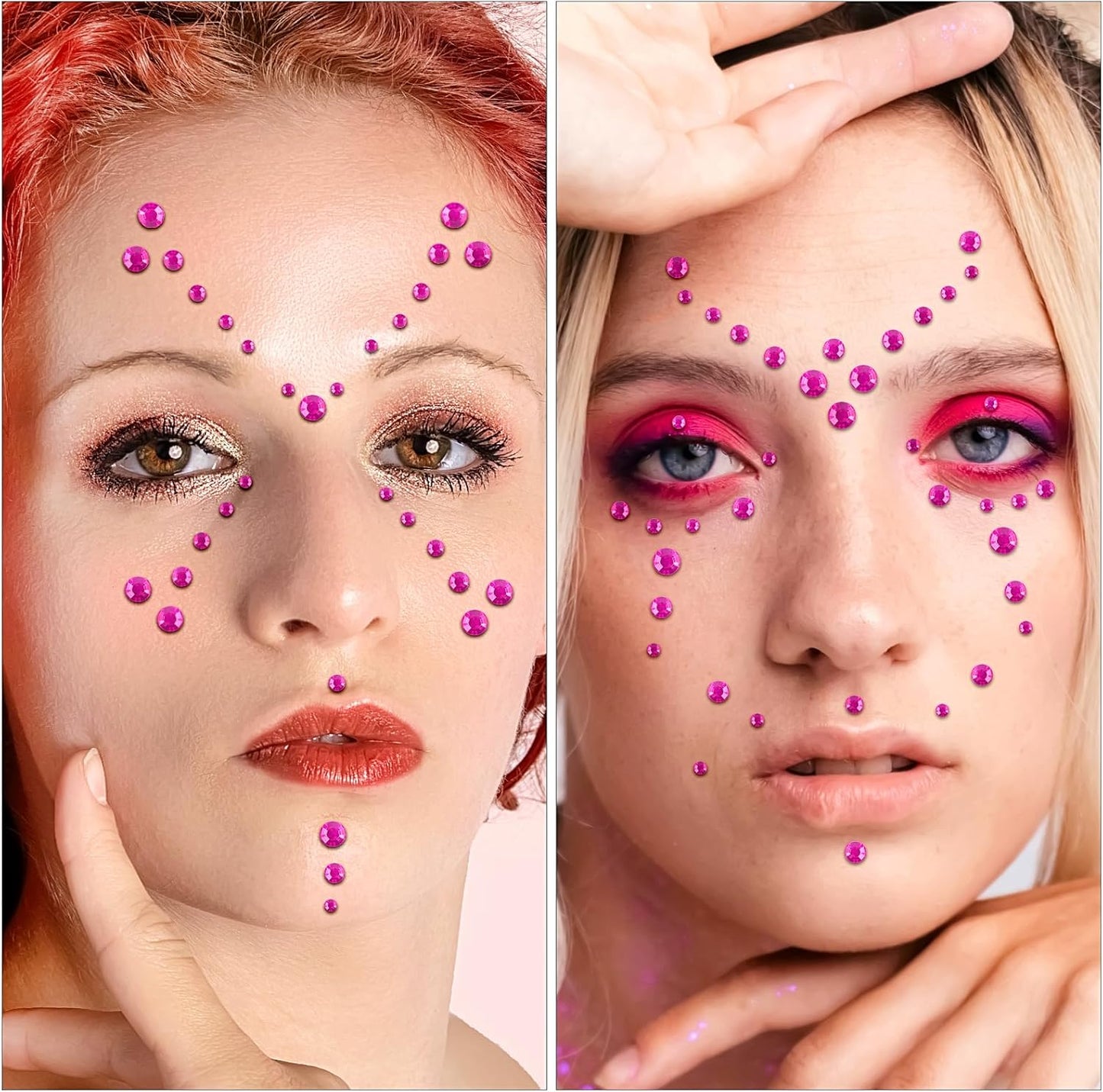 591pcs Face Gems Hair Gems Pearls, Self-Adhesive Face Jewels Eye Rhinestones 3/4/5/6/8 mm Face Gem Stick on, Halloween Makeup Gems Rave Accessories for Face Eyes Body Makeup (10.Pink)