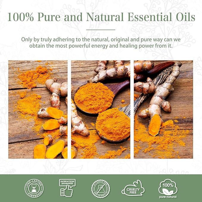 Turmeric 3.38fl.oz Essential Oil, PHATOIL Pure Aromatherapy Oils for Diffuser, Humidifier, Perfect for DIY Soap, Candle, Bath Bombs Making(100ml)