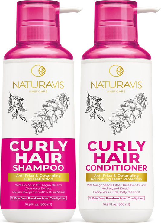 Curly Hair Shampoo and Conditioner Set - Sulfate Free for Wavy, Frizzy, Permed and Black Hair - Enhancing and Curl Defining for Women and Men - Deep Moisturizing and Hydrating Salon Grade Formula