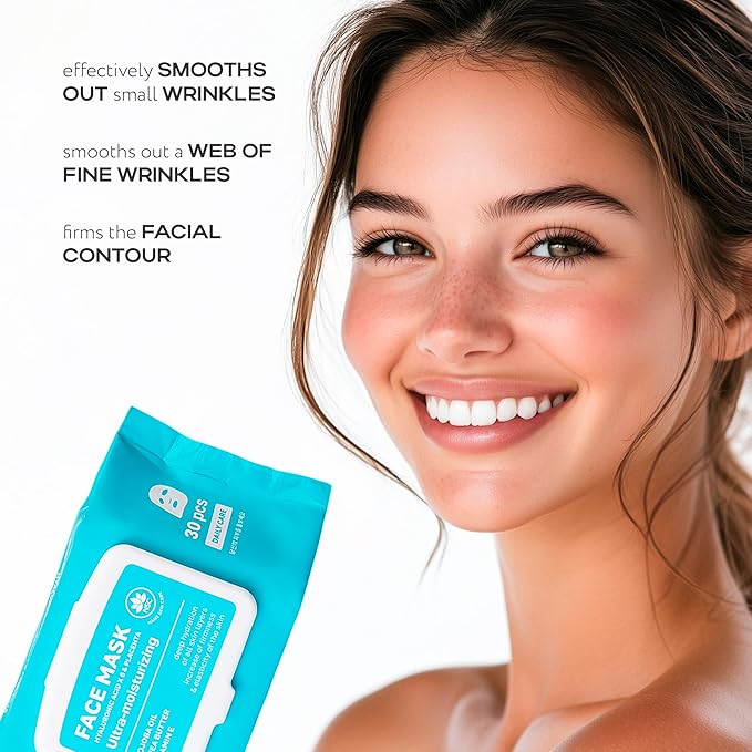 NSC Korean Moisturizing Face Masks with Hyaluronic Acid - 30-Pack Premium Hydrating Sheet Mask Set - Advanced K-Beauty with Shea Butter and Jojoba Oil - Skincare Monthly Supply for All Skin Types