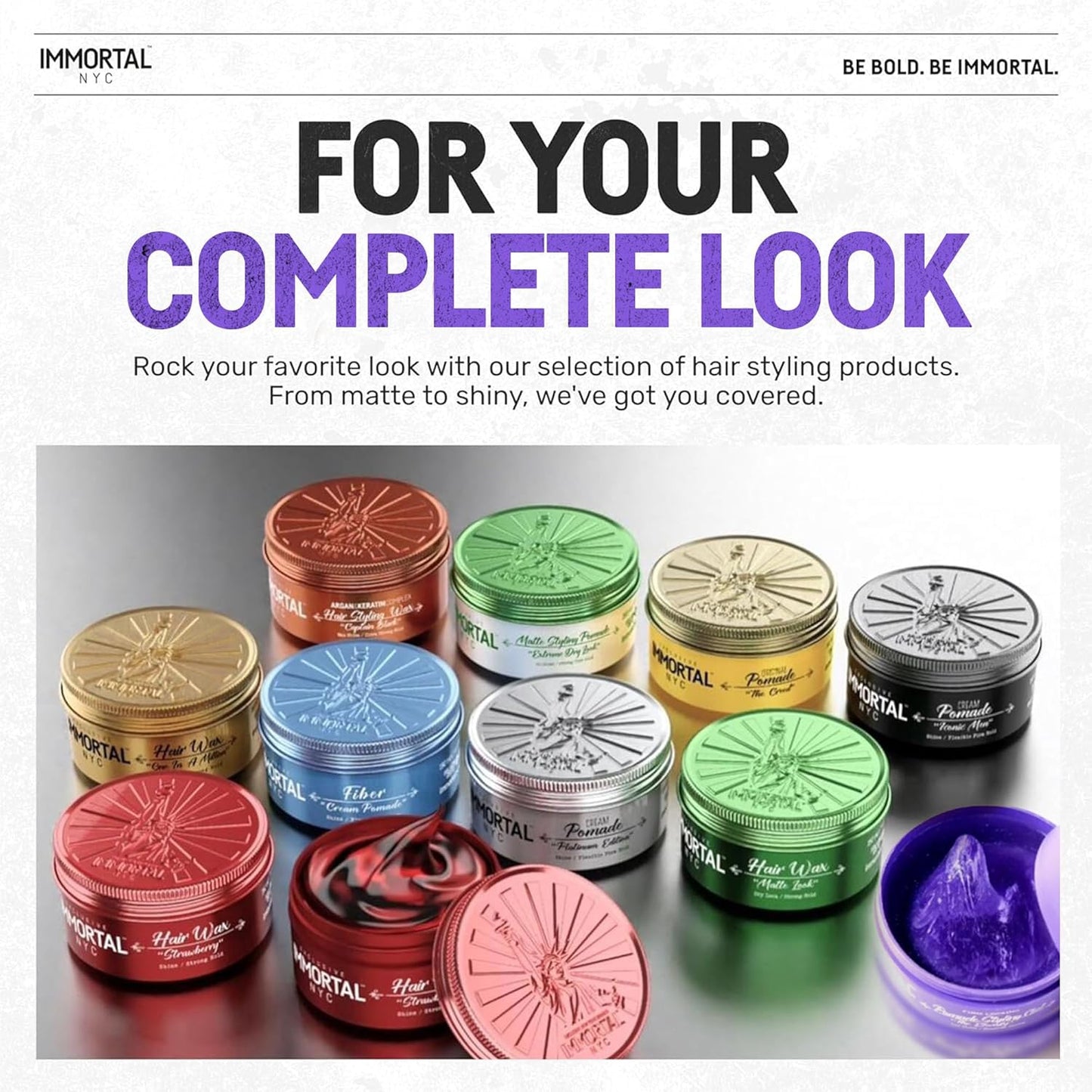 Immortal NYC Hair Styling Pomade - The Eternity, Extra Strong Hold, Low Shine, Water-Based, All Natural, No Residue, Men’s Pomade for All Hair Types