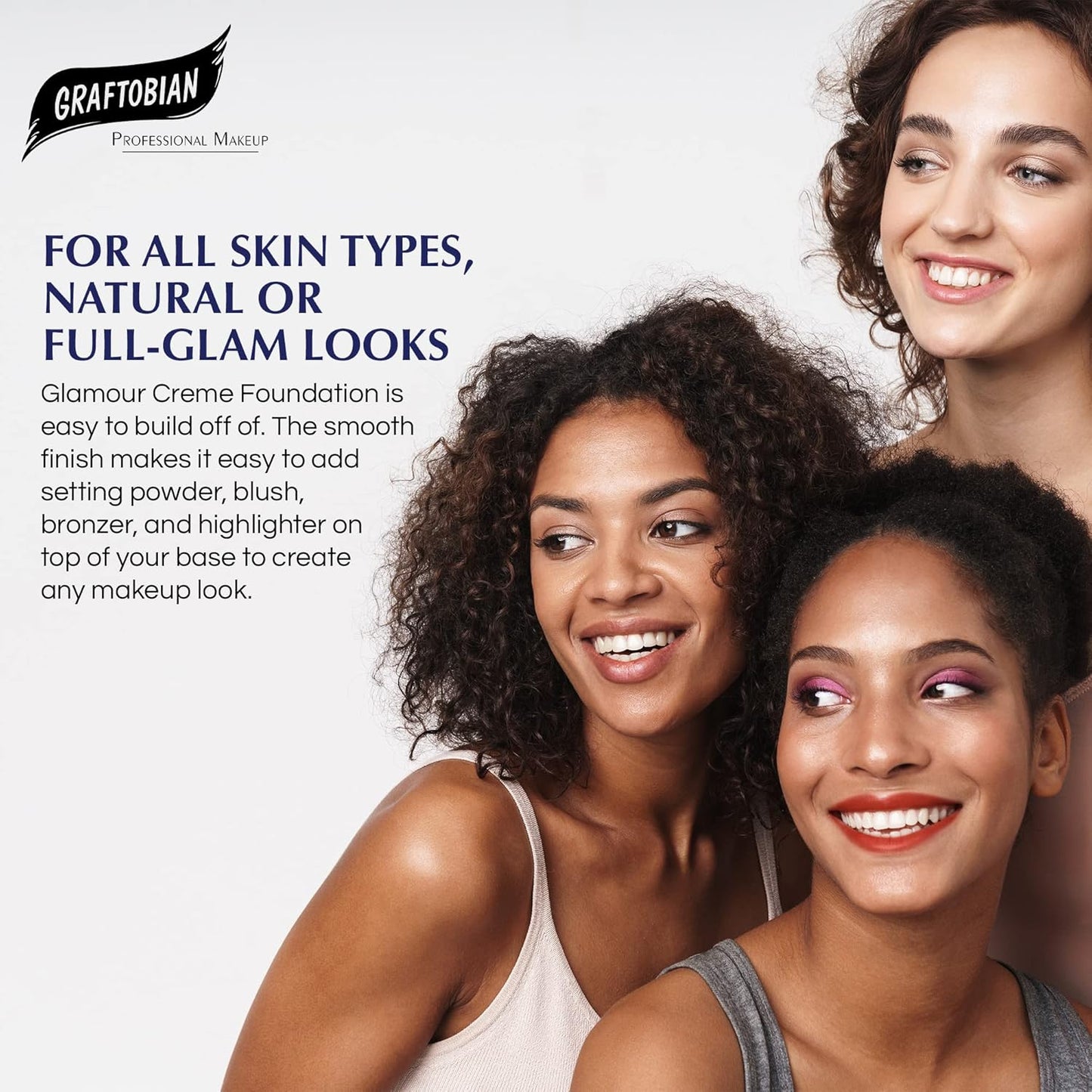 Graftobian HD Glamour Crème Foundation 1/2oz, Weightless Full Coverage Makeup, 65 Inclusive Shades, For All Skin Types, Natural or Full-Glam Looks, For Professionals and Beginners, Buttermilk