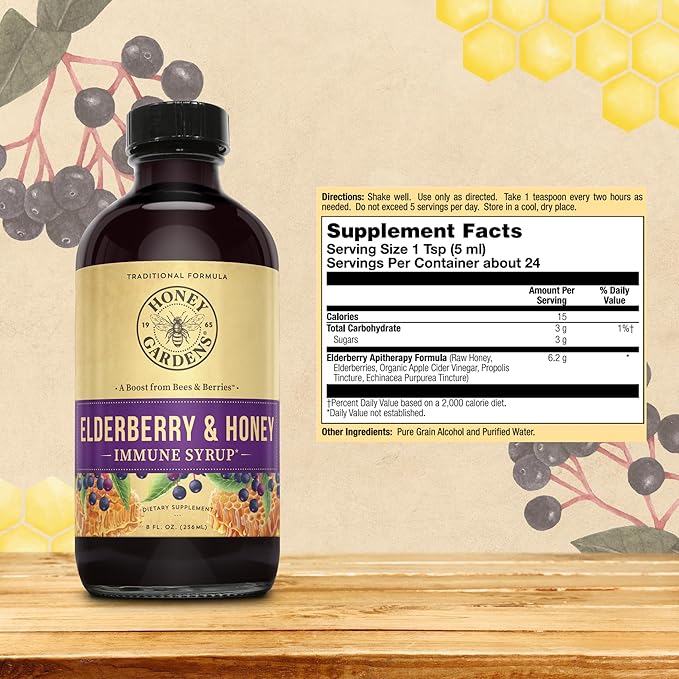 Honey Gardens Elderberry Syrup with Apitherapy 8 fl.