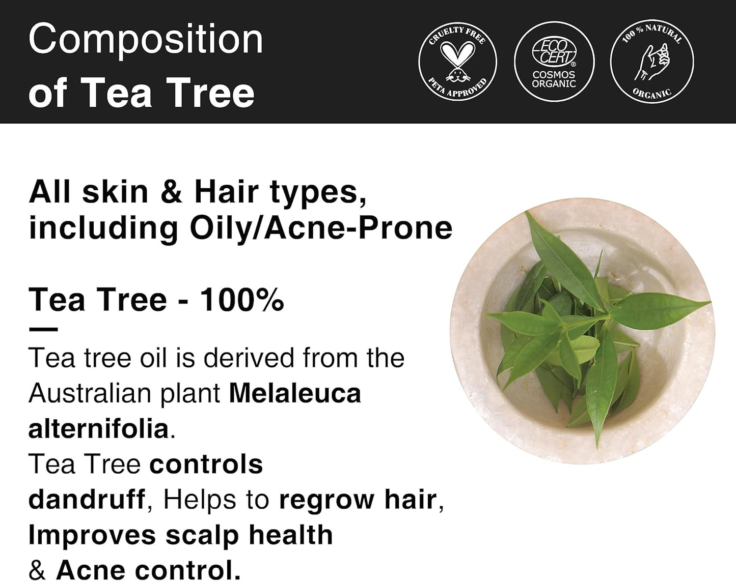 Soulflower Organic Tea Tree Essential Oil for Oily Skin & Itchy Scalp - Melaleuca Alternifolia - 100% Pure, Natural, Vegan, Cruelty Free, Aromatherapy, Diffusion, 30ml / 1 fl oz