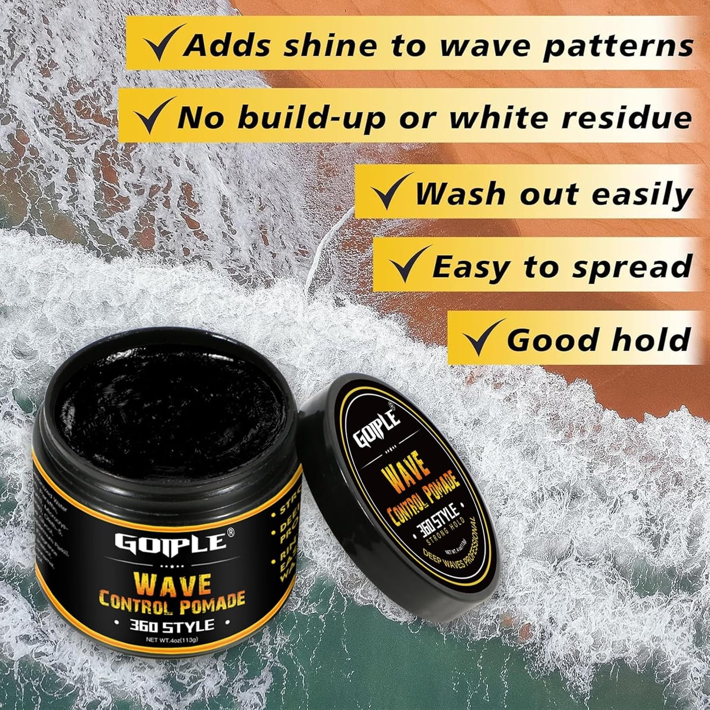 Silky Durags for Men Wave Pomade Strong Hold Easy Wash 360 Wave Training Hair Cream, Waves Grease for Men Promotes Layered Waves Silky Satin Durag Extra Long Tails Wave Brushe Silky Durag Wave Cap Set