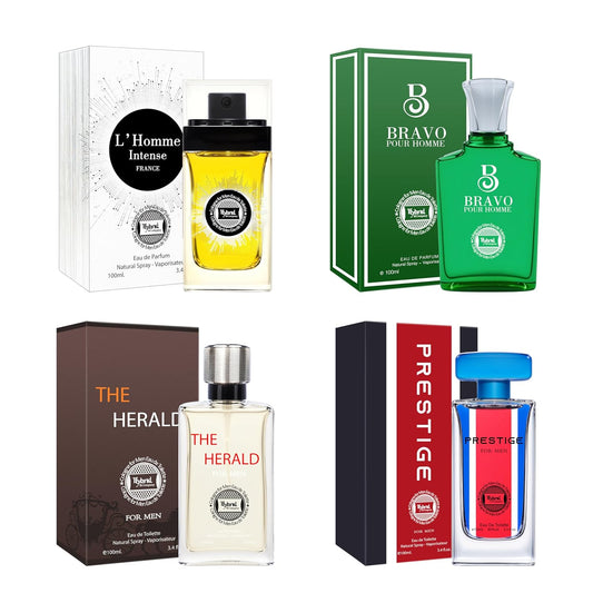 Hybrid & Company Mens 4 Pcs L'Homme Intense France Prestige Bravo Pour Homme Eau De Perfum Vaporisateur Natural Spray