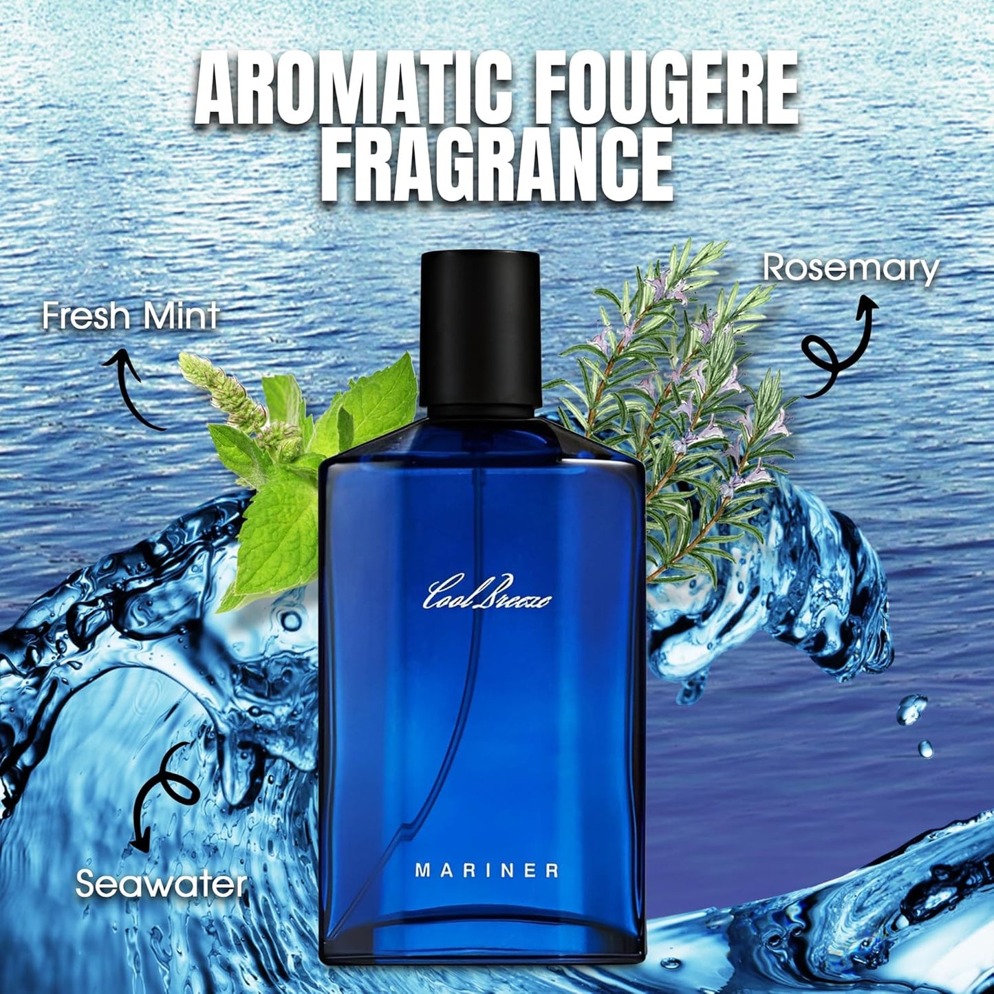 Cool Breeze Men Cologne 100ml Eau De Toilette Spray Perfume,Notes of Seawater, Spicy Rosemary and Fresh Mint Long-Lasting Perfume For Men Gift Daily Use