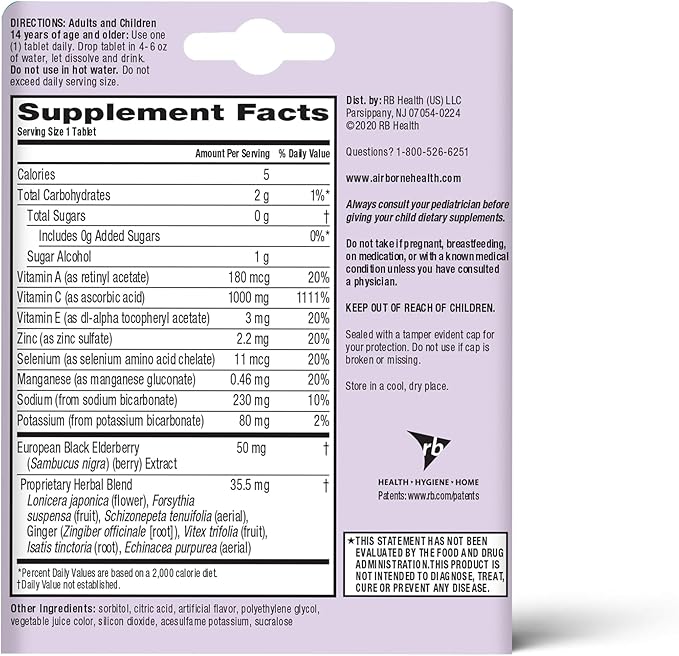 Airborne Elderberry + Zinc & Vitamin 20 Fizzy