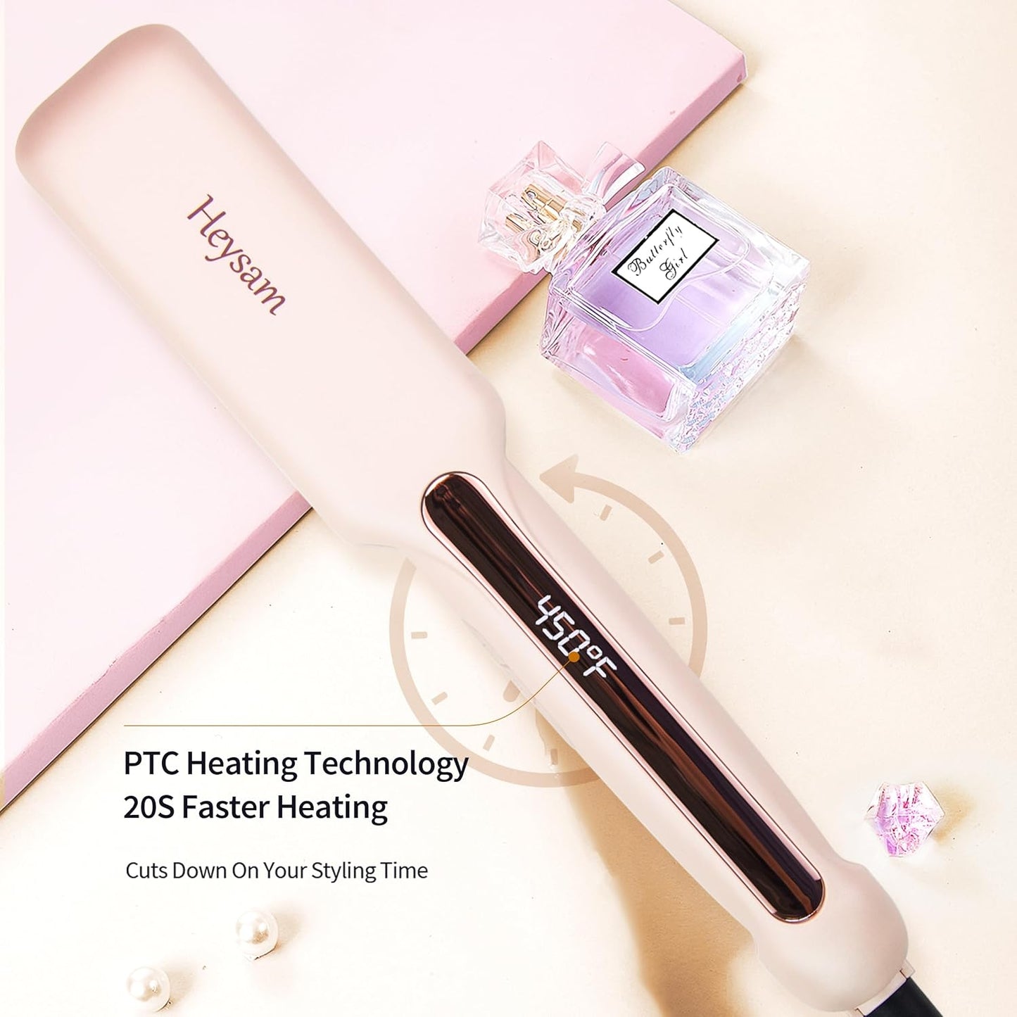 Heysam Flat Iron Hair Straightener for Women, Titanium Ceramic Ionic 1.6 Inch Wide for Thick Hair Straightening Iron, Dual Voltage Hair Straightener and Hair Curler 2-in-1, LCD Display, Fast Heating