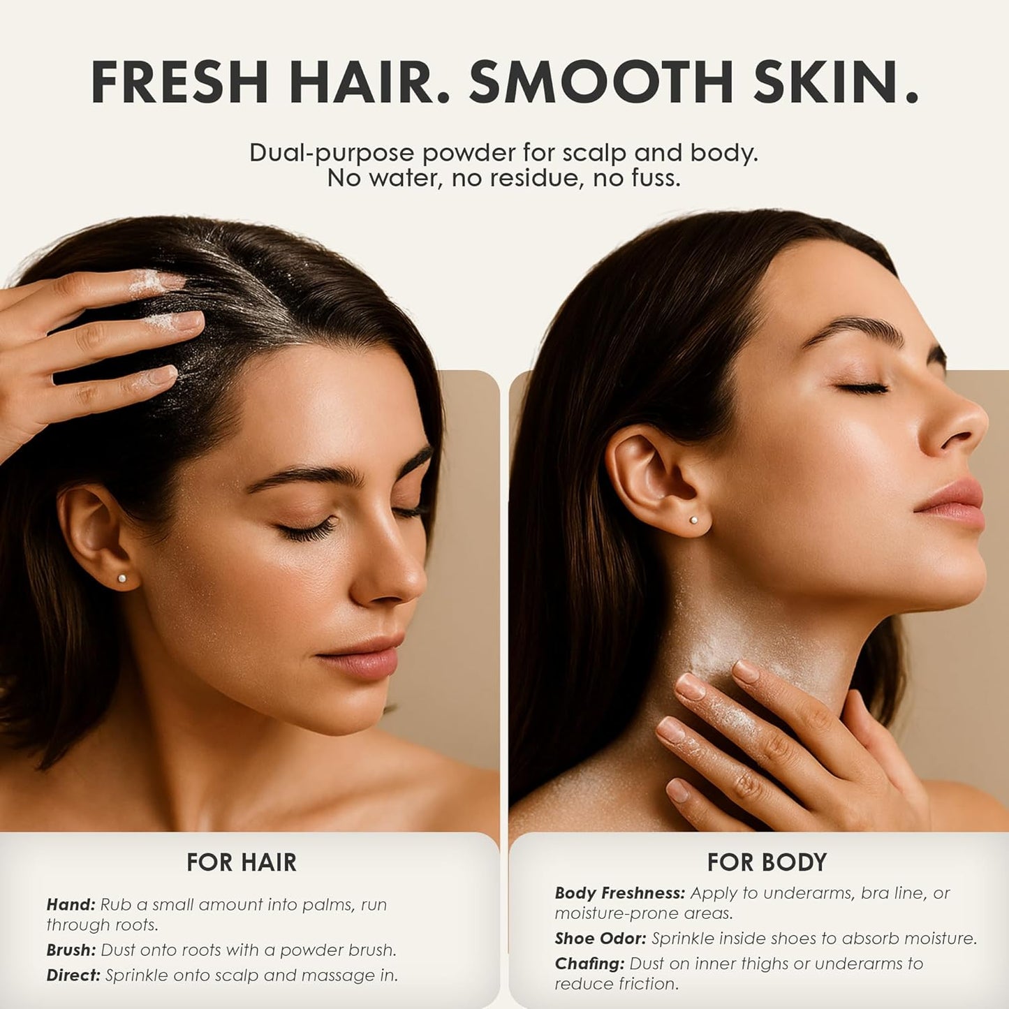 Non-aerosol Dry Shampoo Powder for Dark, Blonde and Oily Hair, All Natural Shampoo Body Powder for Women and Men, Paraben & Talc free No White Cast Synthetic Fragrance, Unscented - 4oz