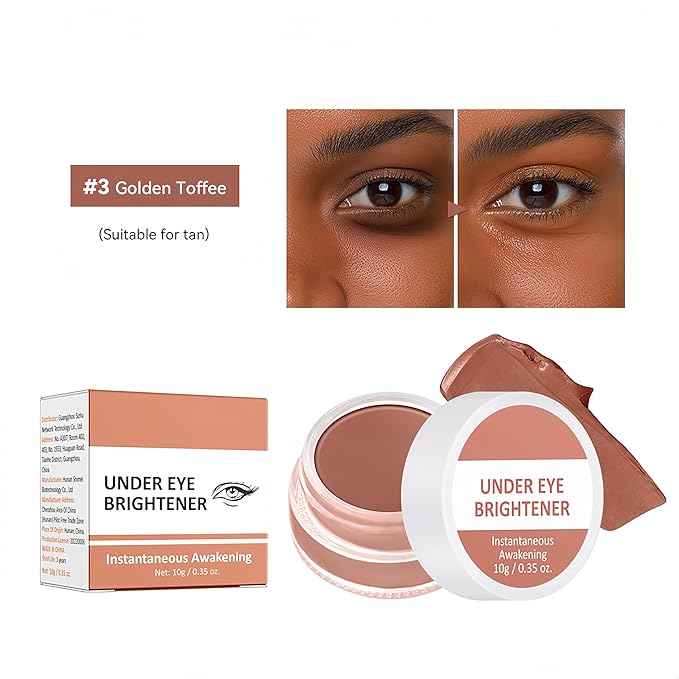 4 Colors Under Eye Brightener, Conceal & Brighten Dark Circles, Nourishing Waterproof Under Eye Cream Pot Concealer Full Coverage Peach Color Corrector Makeup(03 Golden Toffee)