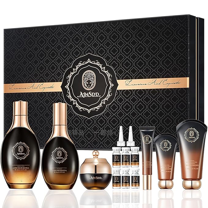 Ginseng Anti-Aging Skincare 12-Piece Set With Facial Cleanser, Face Serum, Face Cream, Eye Cream, Toner Skin Care Kit For Women