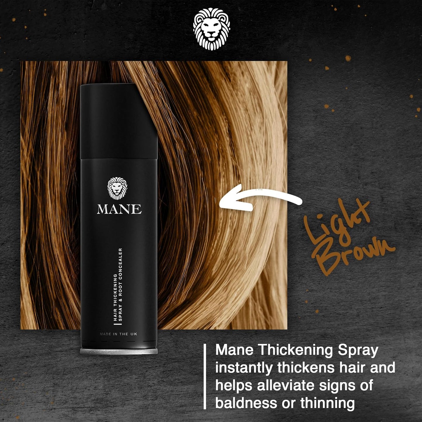 Mane Hair Thickening Spray & Root Touch Up, Seal & Control Combo Pack, Instantly Thicker Hair for Men & Women, Fill in Hairlines and Hide Thinning and Fine Patches - Light Brown, 12 Colors (6.76 oz)