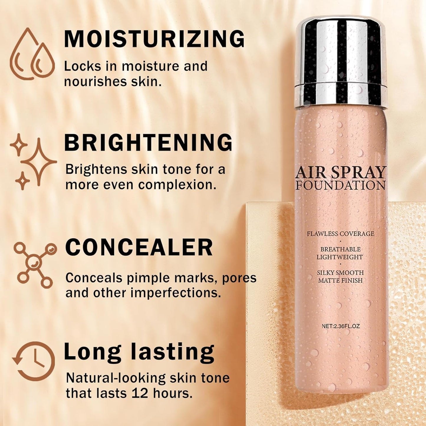Airbrush Foundation Makeup Spray Full Coverage Foundation for Mature Skin,Long-lasting Airbrush Flawless Setting Spray,Waterproof Foundation for Smooth Radiant Skin (06 Light Medium)
