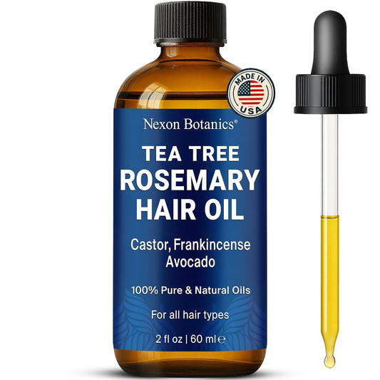 Tea Tree Rosemary Oil for Hair Growth 2 fl oz - Scalp Treatment with Castor, Frankincense & Avocado Oils - For Dry, Damaged Hair - Nexon Botanics