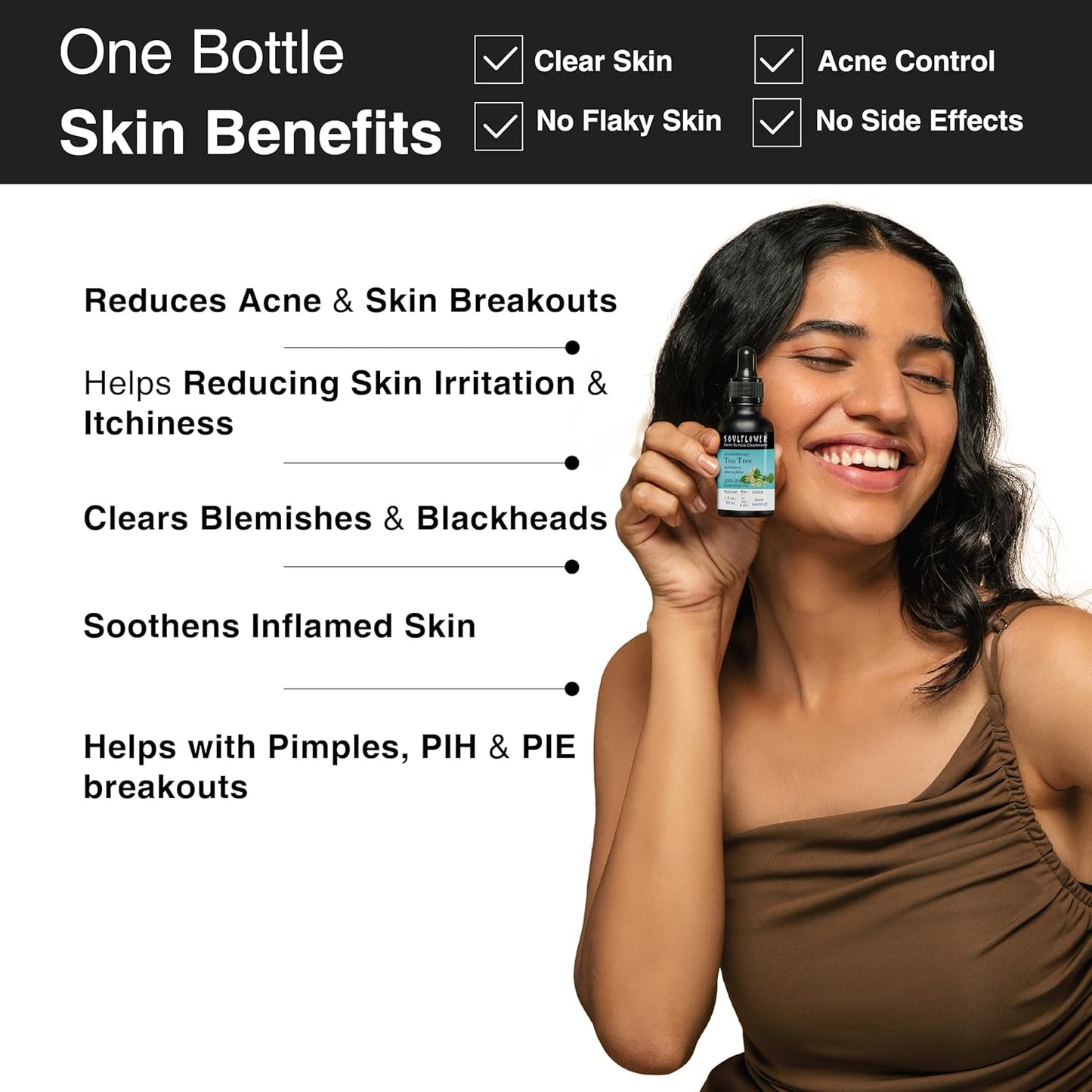 Soulflower Organic Tea Tree Essential Oil for Oily Skin & Itchy Scalp - Melaleuca Alternifolia - 100% Pure, Natural, Vegan, Cruelty Free, Aromatherapy, Diffusion, 30ml / 1 fl oz