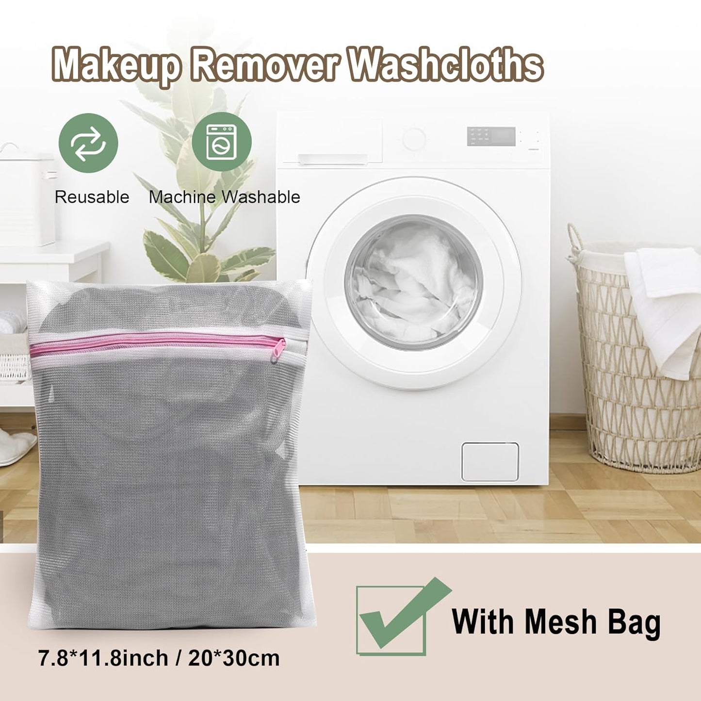 KODAMO Makeup Remover Cloth, 6 inch x 6 inch Reusable Makeup Remover Towels with Laundry Bag, Microfiber Makeup Removal Face Wash Cloths with Just Water, 12 Pack, Grey