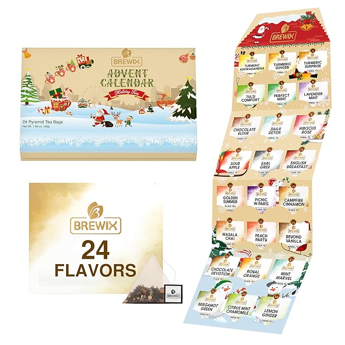 BREWIX, Herbal & Tea Gift Calendar, Advent Calendar 2024 Tea Bags | Limited Edition I 24 Unique Flavors | Best for Birthdays, Anniversaries & Holidays | Christmas Advent Calendar 2024 for Adults, Adult Women and Men