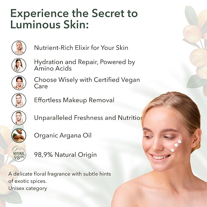 Facial Cleansing Milk, Tonic & Night Cream Bundle - Organic Argana Oil, Revitalizing, Nourishing, Anti-Aging, Hydrating, Vitamin E & C, Collagen Boost, Firming