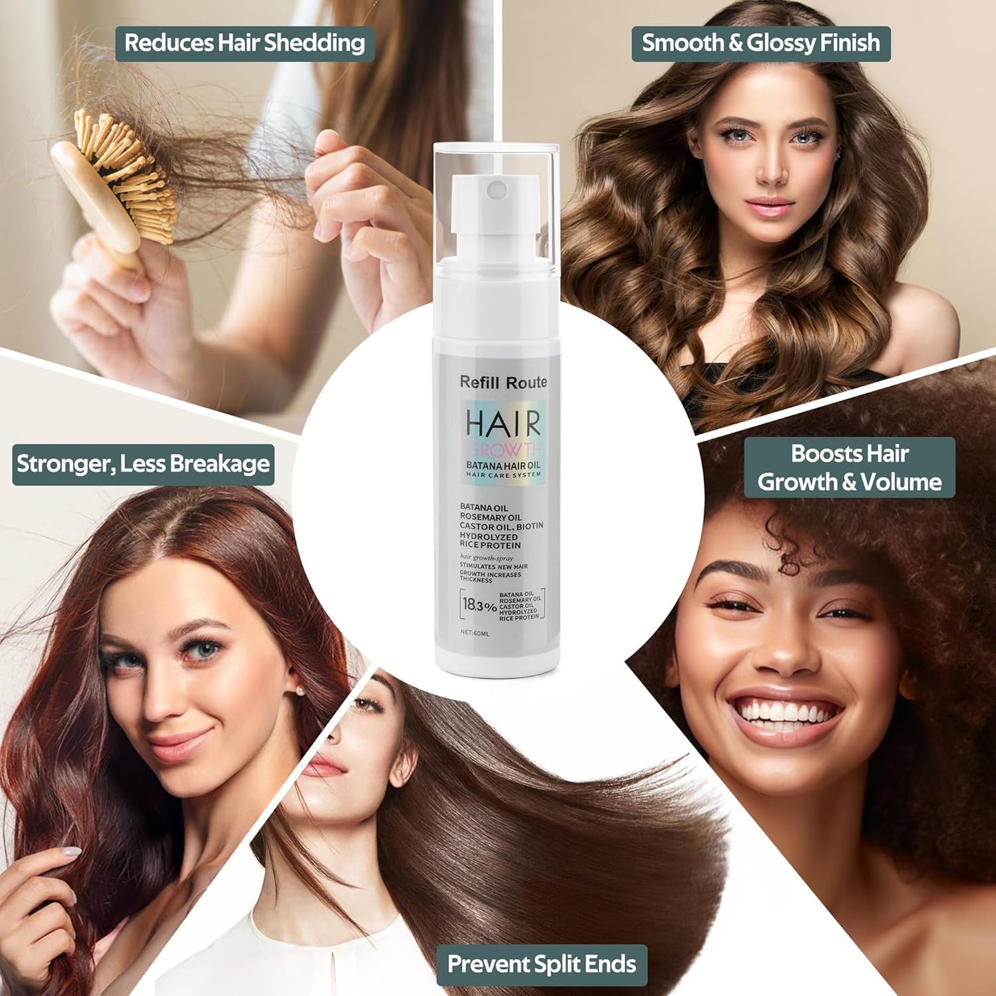 Batana Oil for Hair Growth Spray - Natural Raw Batana Oil Hair Regrowth Treatment for Women/Men with Rice Water, Biotin, Castor, Rosemary for Thicker, Stronger Hair - Vegan Hair Growth Spray