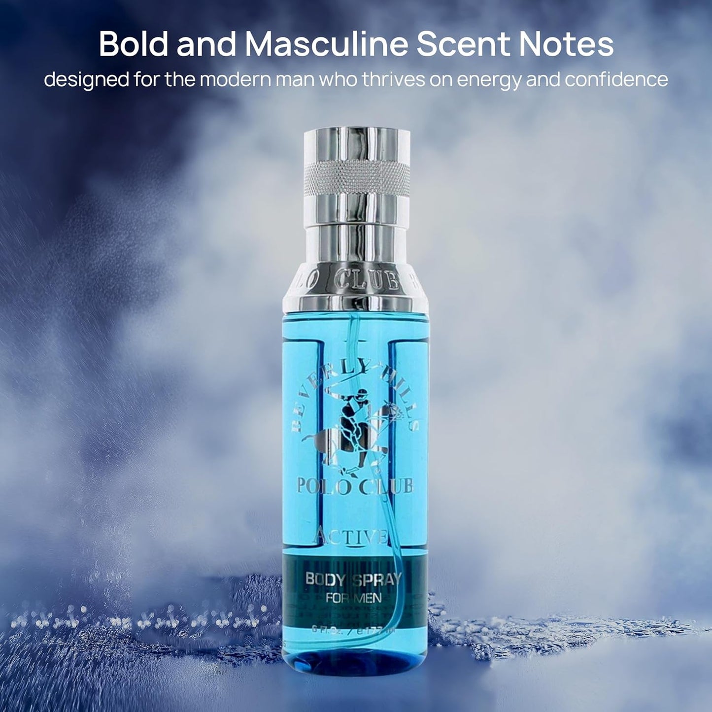 Beverly Hills Polo Club Body Spray for Men - BHPC Active - Notes of Citrus with Fresh, Clean & Sporty Scent - Long Lasting Body Mist Cologne - Ideal Gift for Him, 6oz
