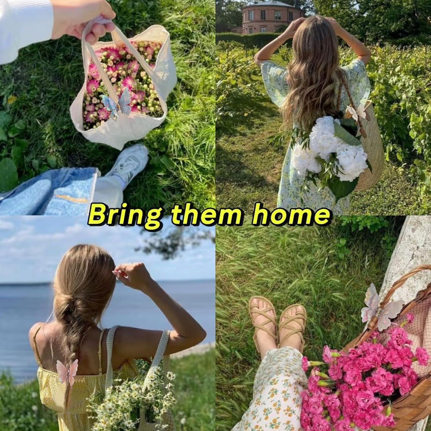 3 Packs Butterfly Hair Clips Acetate Tortoise Shell Non-Slip Jaw Clips 2.5inch, Beautiful Butterfly Hair Accessories for Girls and Women(Mixed color, White, Blue, Pink)