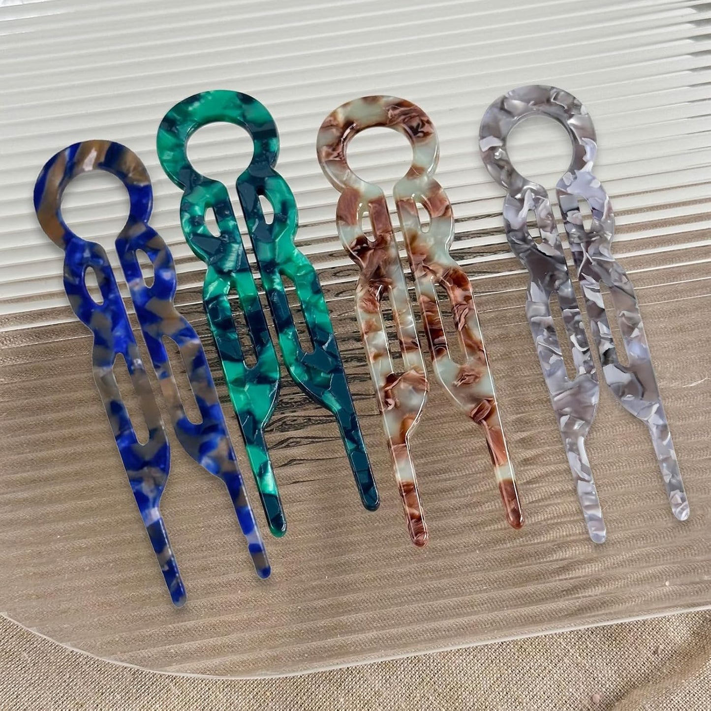 4PCS U-Shaped French Hair Pins for Women - Acetate Hair Clips for Thick, Thin, Fine Hair - Decorative Bun Styling Barrettes in Black & Blonde(D)