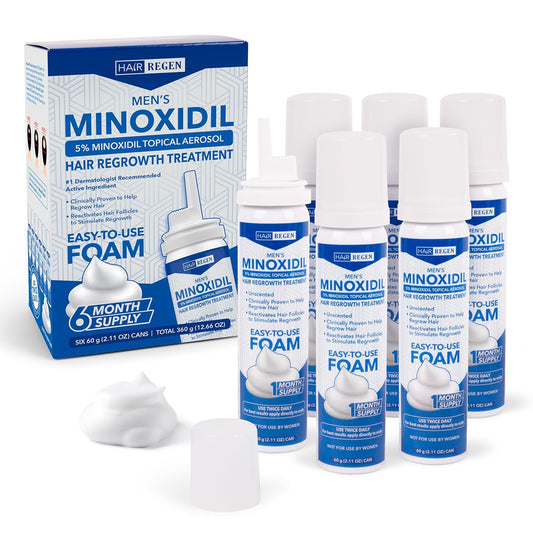 5% Minoxidil Foam for Men 6 Pack - Men's 5 Percent Hair Growth Treatment - Topical Foaming Minoxidil for Men 6 Months Supply - Great for Hair Regrowth and Reduce Hair Loss