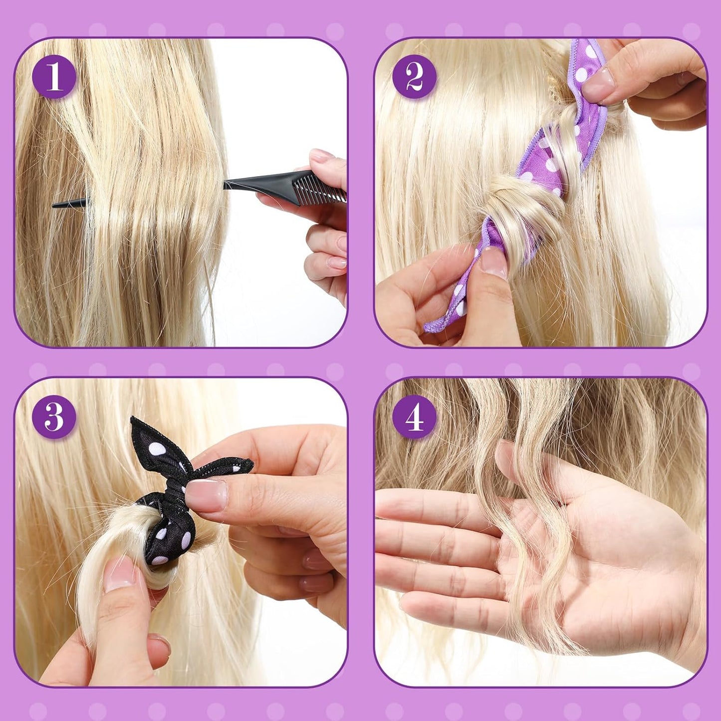 Bememo 40 Pieces Soft Curlers Hair Rollers Pillow Rollers for Hair Satin Sponge Curlers to Sleep in Overnight Heatless No Heat for Long Short Foam Rag Large Styling Tools(Black)