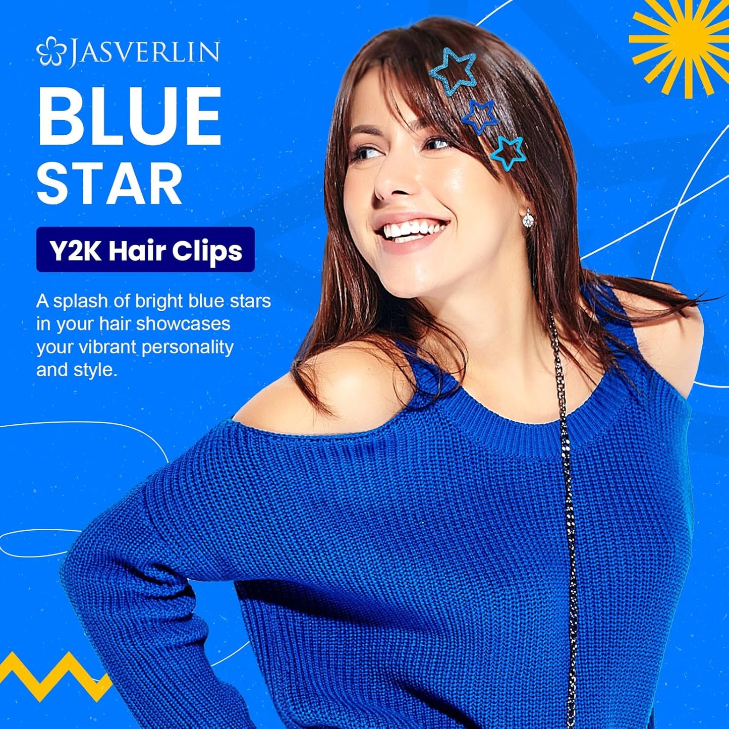 Star Hair Clips for Girls, 36 pcs Cute Accessories Kawaii Metal Snap Hairclips for Women Kids, Colorful Y2k Aesthetic Glitter Stars Barrettes Assorted Size (Blue)