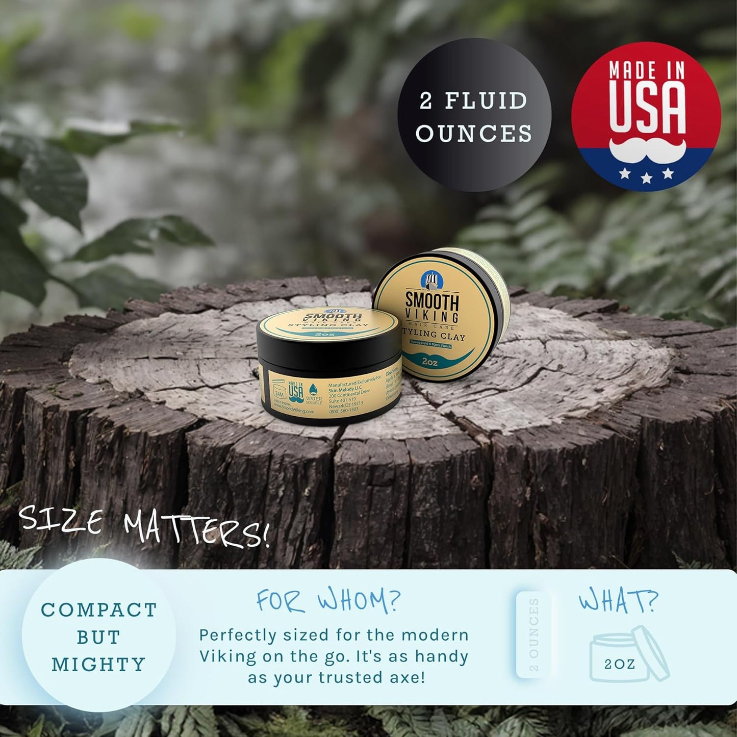 Smooth Viking Hair Clay for Men - Strong Hold Pomade, Hair Paste, Styling Clay With Matte Finish, Made in USA, 2oz