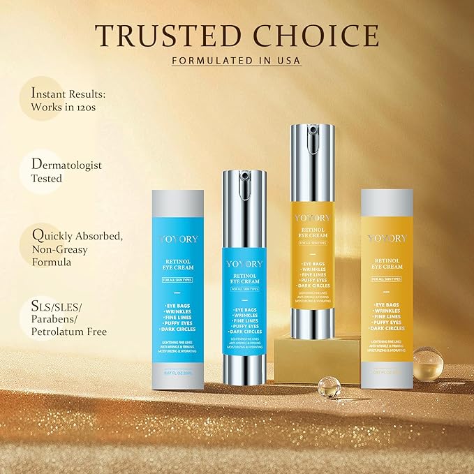 Retinol Under Eye Cream - Eye Cream for Dark Circles and Puffiness, Eye Bags, Wrinkles Fine Lines Skin Care Hydrates & Lifts Gold(0.47 Fl Oz)