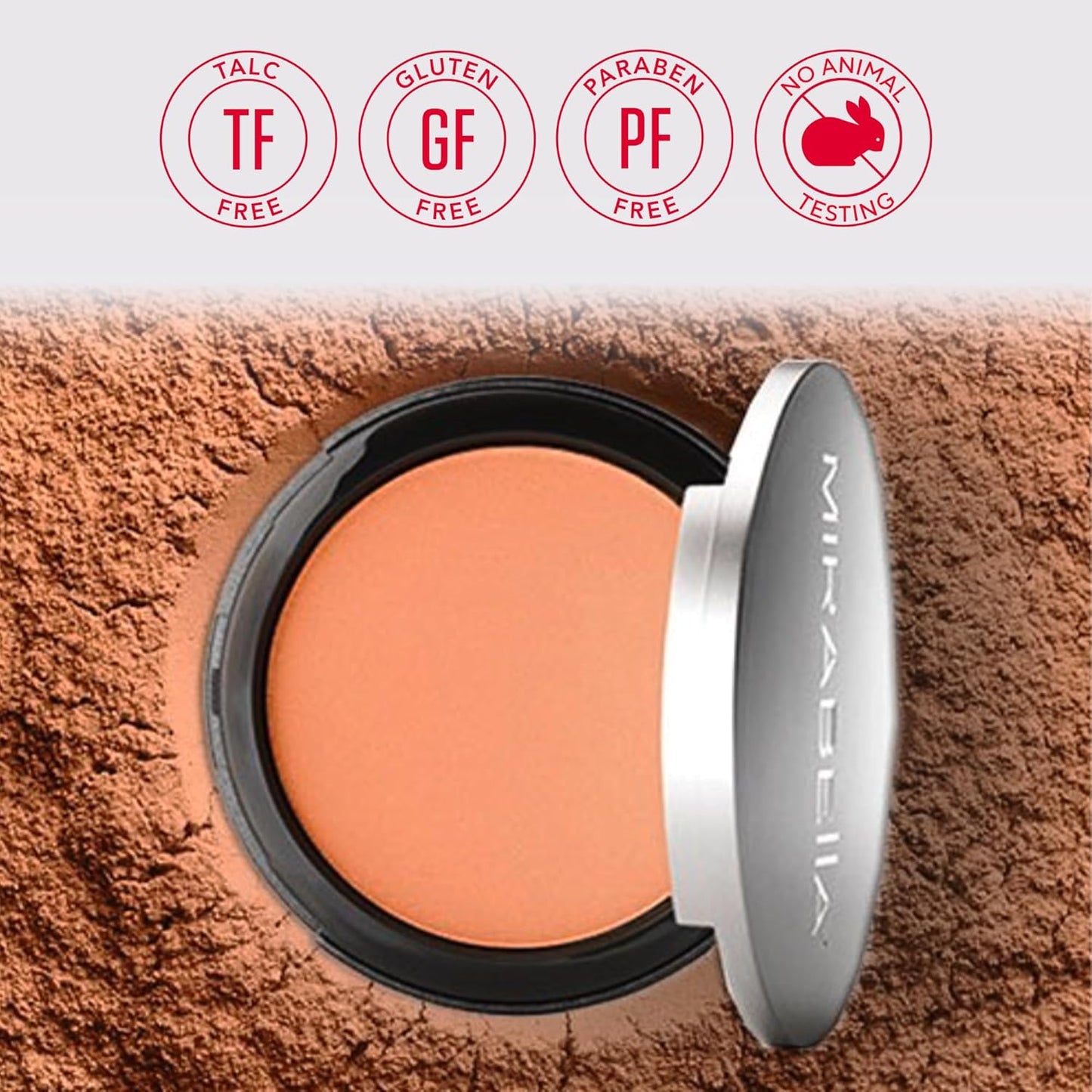 MIRABELLA - Pure Press Foundation, HD-Finish Pressed Powder, Buildable Mineral Pressed Powder Compact with Nourishing Jojoba, Age-Defying Makeup for All Skin Types, Original Medium/Dark IV