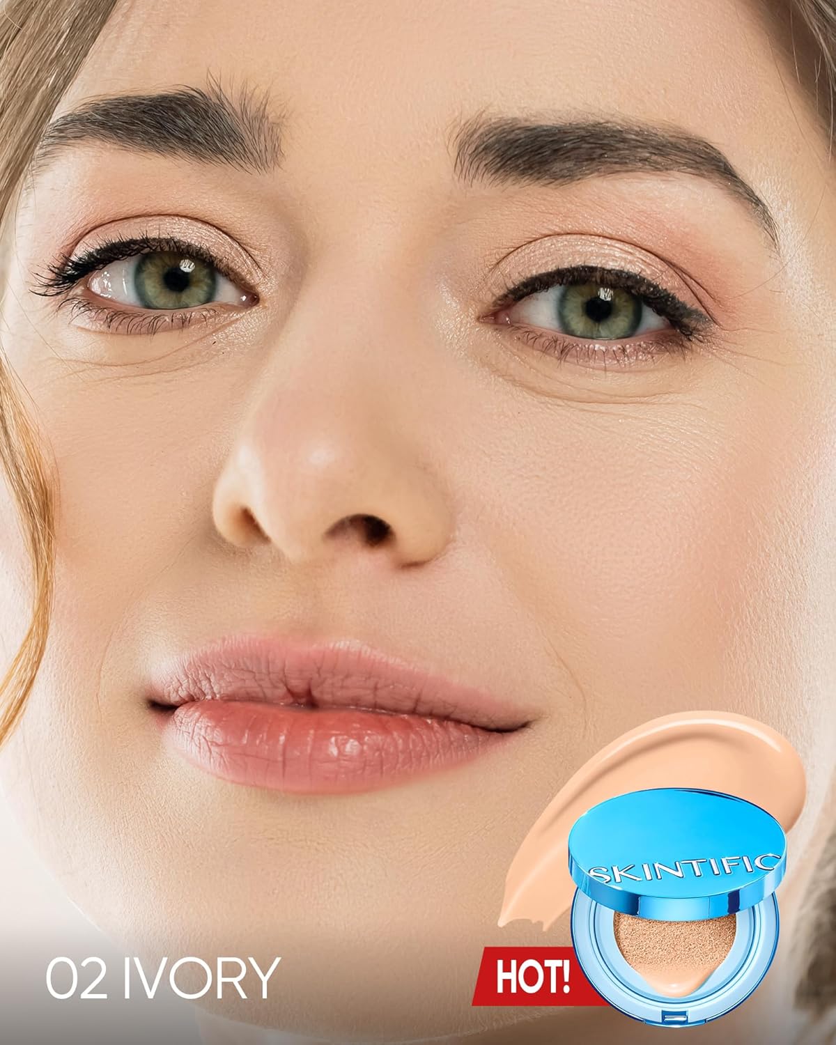 Velvet Matte Cushion Foundation Blue Ultra Cover Powder Foundation, 12h Oil-Control, Lightweight, Long-Lasting, Waterproof Korean Cushion Makeup(#02 Ivory)