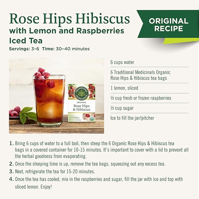 Traditional Medicinals Tea, Organic Rose Hips & Hibiscus, Supports Everyday Wellness, 96 Tea Bags (6 Pack)