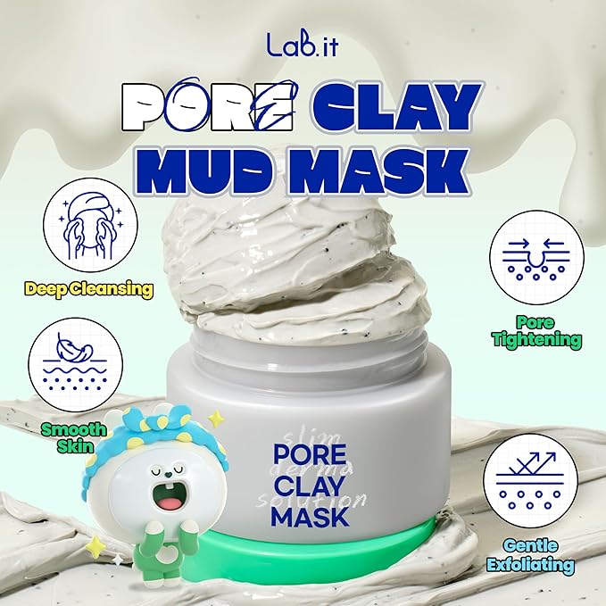 Lab.it Pore Clay Mask (50g/1.69 oz) – Hydrating Korean Clay Face Mask with Cool Mud, Deep Pore Cleanser & Pore Minimizer for Oily Skin, Pore Tightening, Sebum Control, Gentle Exfoliation, Non-Drying