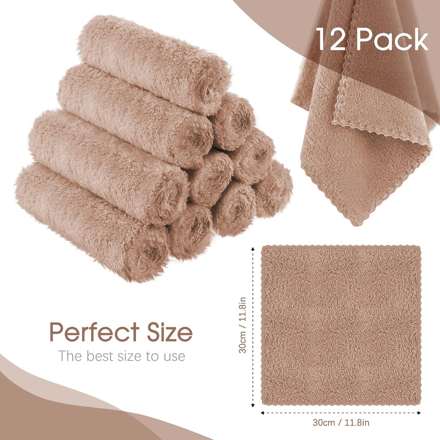 Syhood 12 Pieces Face Wash Cloth 12 x 12 in Makeup Remover Cloths Towel Coral Velvet Facial Microfiber Soft Fast Drying Facial Cleansing Towel for Face(Brown)