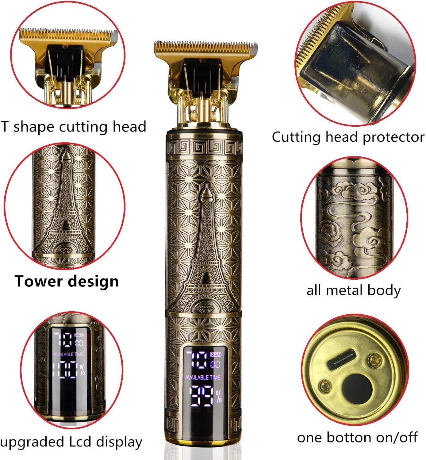 Hair Clippers for Men, Zero Gapped T-Blade Hair Trimmer with 3 Speed Adjustment LED Display, Rechargeable Cordless Grooming Kit for Men