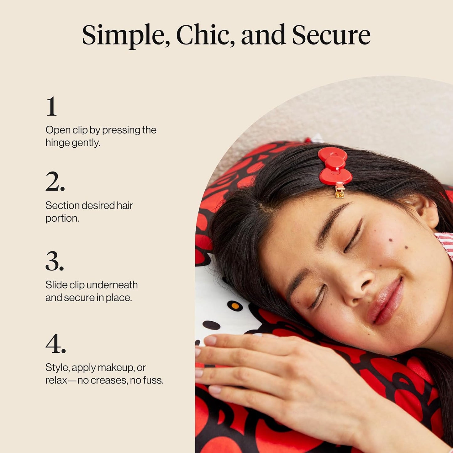 Hello Kitty x Kitsch Creaseless Hair Clips for Women - No Crease, No Bend Hair Clips for Styling, Bangs, Makeup Application, Face Wash | Durable Plastic - Red Bow Design | Ideal Gifts for Women, 2pc