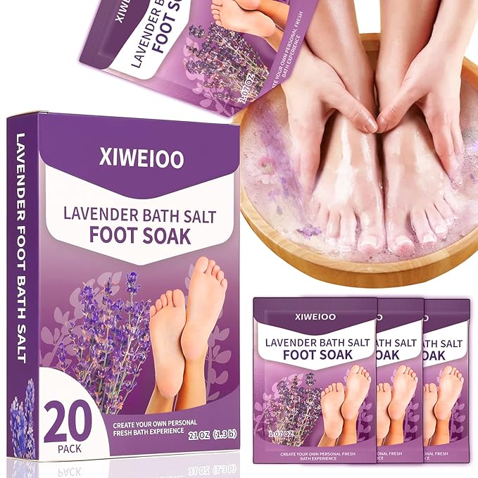 Foot Soak Salts with Epsom Salt for Soaking Lavender Pedicure kit Foot Bath- 20 Pack Bath sea Salts pedicure foot spa soak Products kit 21 oz Tea Tree Oil feet soak Athletes Callus Remover XIWEIOO