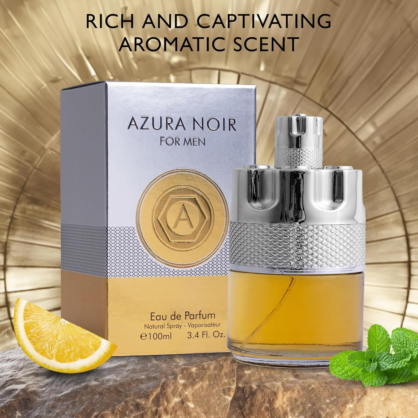 Azura Noir for Men Eau De Parfum - Woody Spicy Fragrance - Long-Lasting Cologne Choice For Daily Wear - Top Notes of Lemon, Nigerien Ginger, Refreshing Mint & Lavender - Elegant 100ml Bottle