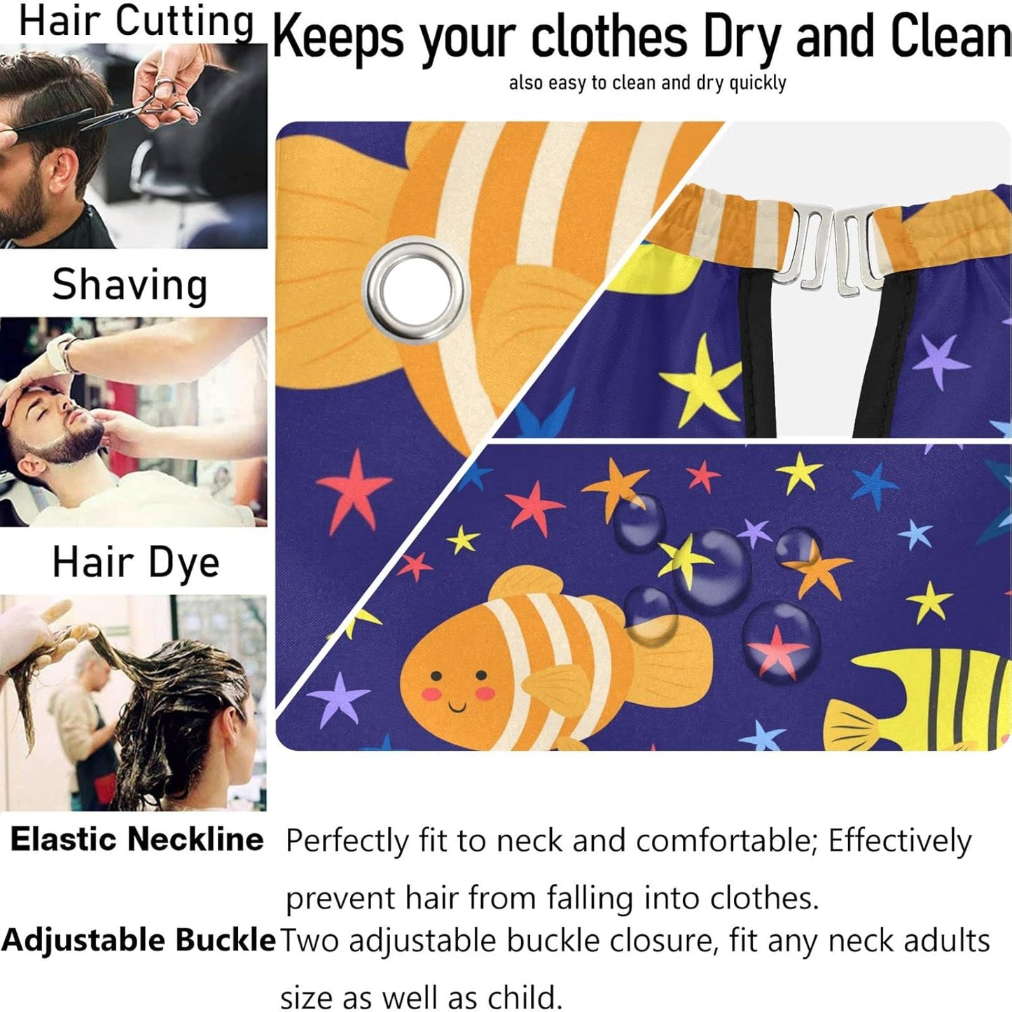 visesunny Barber Cape Sea Fish and Starfish Polyester Hair Cutting Salon Cape Apron Anti-Static Haircut Water-Resistant Shaving Cloth Beard Shaving Bib Hairdressing Cape