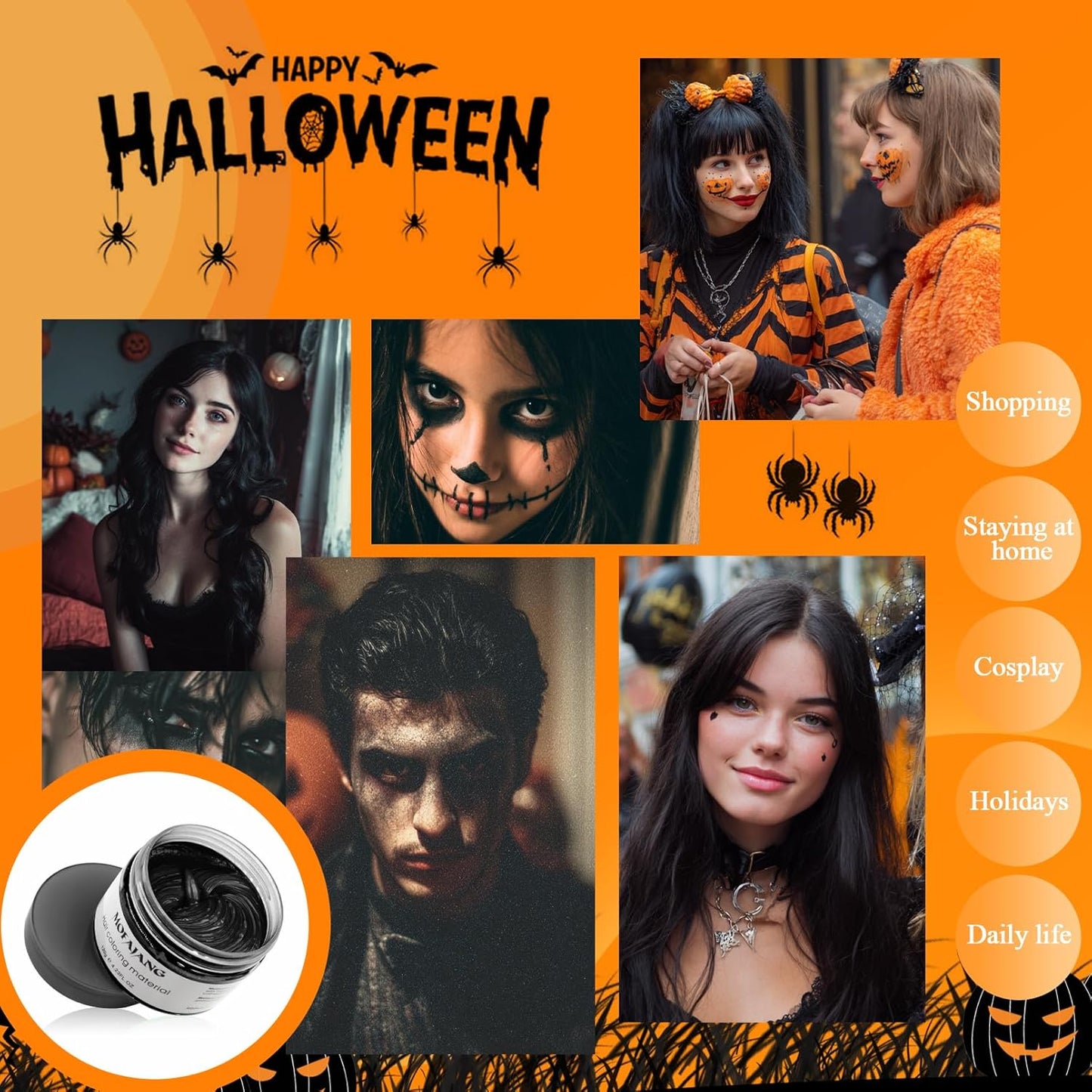 VOLLUCK Temporary Hair Clay Pomades 4.23 oz, Natural Hair Dye Material Disposable Hair Styling Clay Ash for Cosplay. Halloween, Party (Jet Black, 4.23 Ounce (Pack of 1)