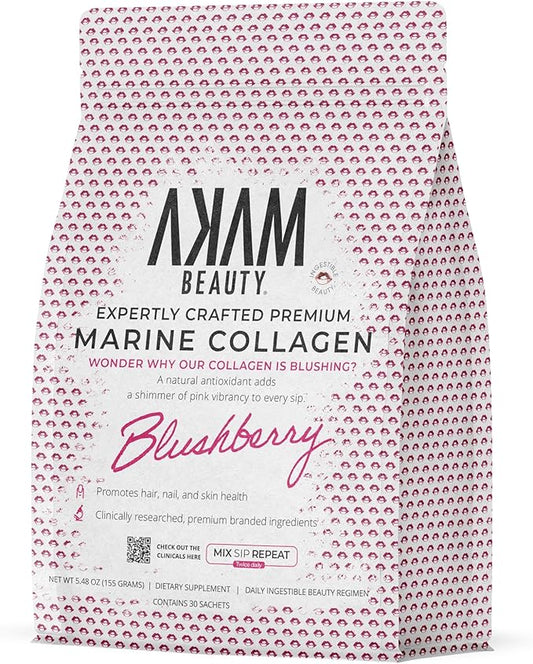 Marine Collagen Peptides Powder – 30-Count Pouch (Blushberry) – Wild-Caught, Hydrolyzed Type I – Hair, Skin, Nails & Joint Support – Ingestible Beauty® by Akam