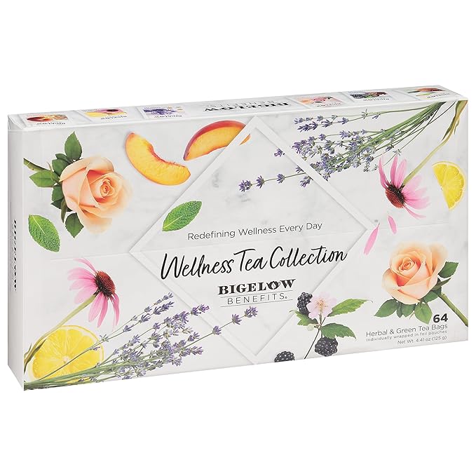 Bigelow Benefits Wellness Herbal Tea Collection, Caffeine Free, Variety Gift Box Sampler, 64 Tea Bags, (Pack of 1) (Flavors may vary)