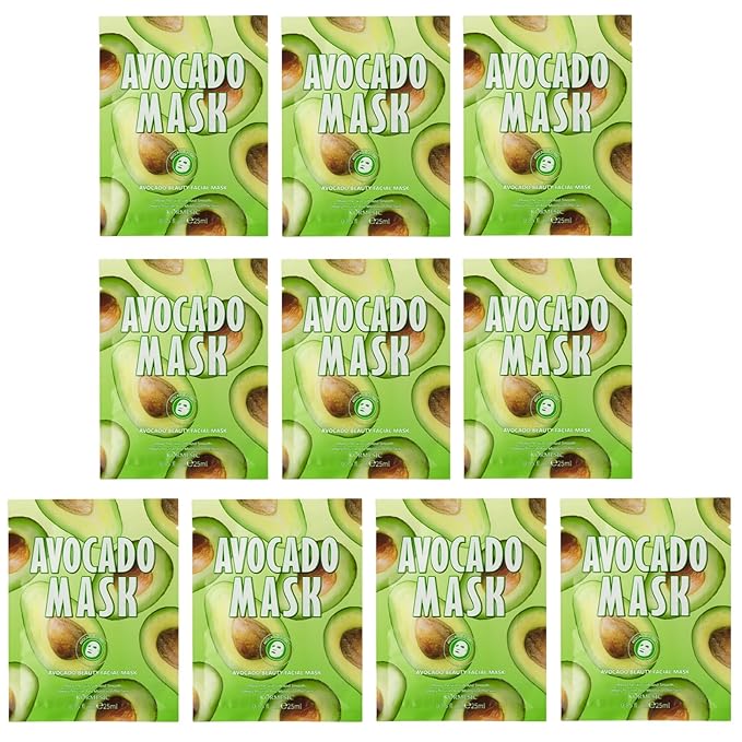 Facial mask Moisturizing face Mask - 10 Sheets, Deep Hydration, Improves Dry Skin, Sheet Mask, skincare for All Skin Types (10pcs, Avocado)