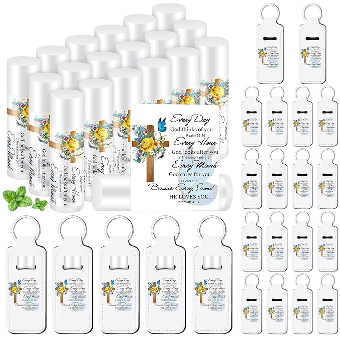 18 Sets Christian Gifts for Mom Bulk Women Church Gifts Scripture Bible Verse Lip Balms Lipstick Holder Keychains Faith Religious Inspirational Party Favors for Teacher Mother(Everyday)